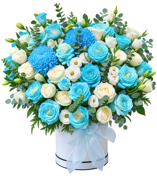 Bình Hoa Hồng Tông Xanh Dương - Trắng