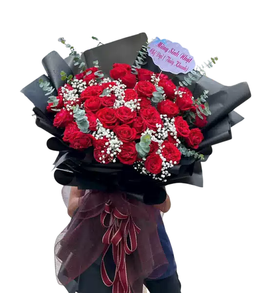 Bó Hoa Hồng Đỏ Baby Gói Đen Sang Trọng