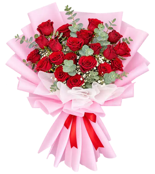 Bó Hoa Hồng Đỏ Gói Hồng (Theo mẫu) – Mẫu 0473