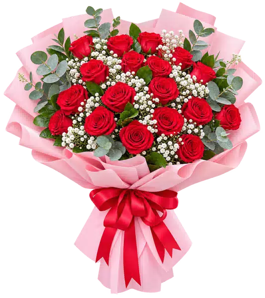 Bó Hoa Hồng Đỏ Gói Hồng (Bó lớn) – Mẫu 0542