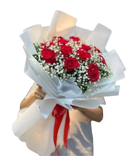 Bó Hoa Hồng Đỏ Gói Trắng – Mẫu 898365
