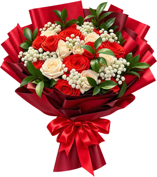 Bó Hoa Hồng Đỏ Kem Phối Hoa Phụ (Theo mẫu) – Mẫu 0613
