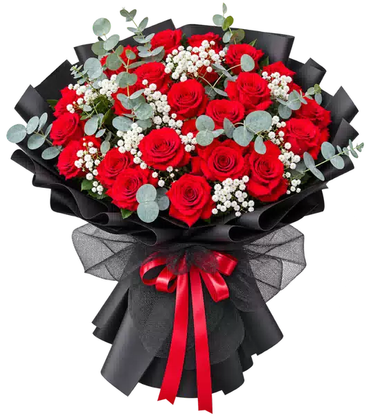 Bó Hoa Hồng Đỏ Lớn Gói Đen