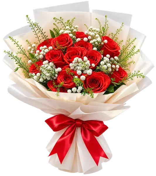 Bó Hoa Hồng Đỏ Phối Hoa Phụ (Theo mẫu) – Mẫu 0611