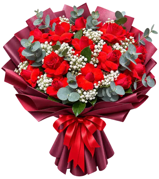 Bó Hoa Hồng Đỏ Phối Hoa Phụ (Theo mẫu) – Mẫu 0615
