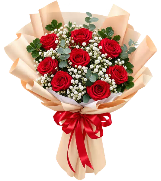 Bó Hoa Hồng Đỏ Phối Hoa Phụ (Theo mẫu) – Mẫu 0634