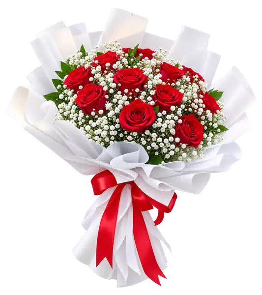 Bó Hoa Hồng Đỏ Phối Hoa Phụ (Theo mẫu) – Mẫu 0642