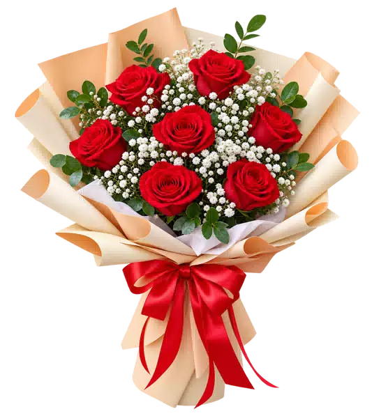 Bó Hoa Hồng Đỏ Phối Hoa Phụ (Theo mẫu) – Mẫu 0556