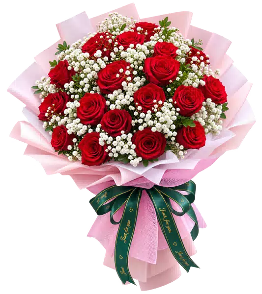 Bó Hoa Hồng Đỏ Phối Hoa Phụ (Theo mẫu) – Mẫu 0553