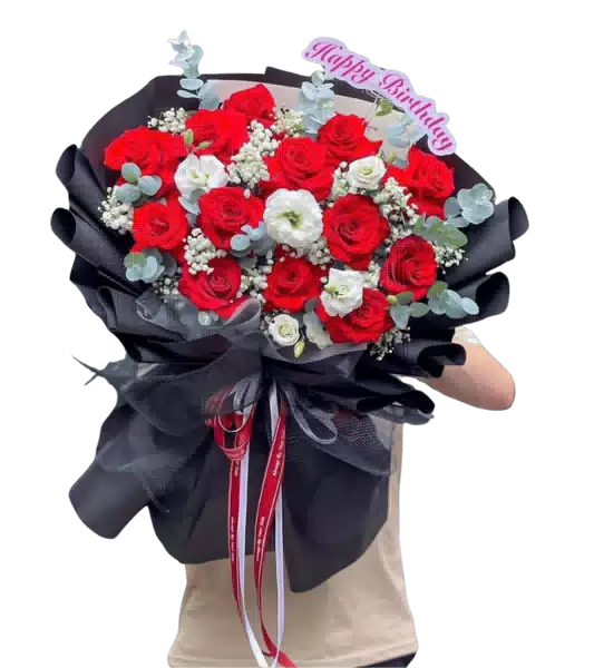 Bó Hoa Hồng Đỏ phối Hoa Trắng