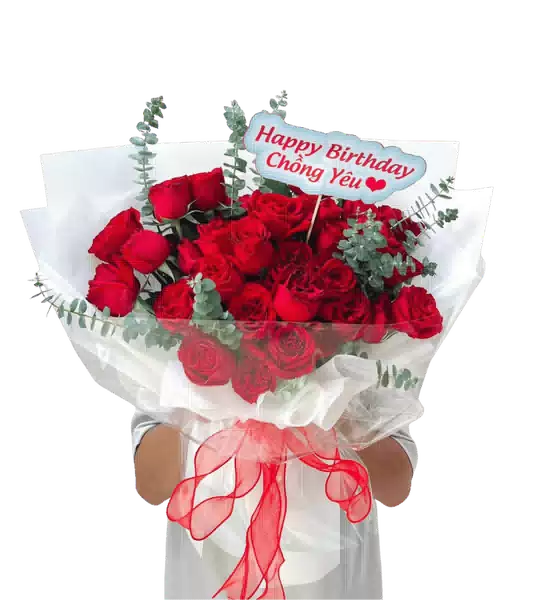 Bó Hoa Hồng Đỏ phối Lá Bạc