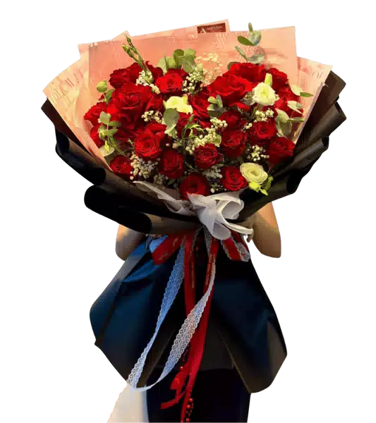 Bó Hoa Hồng Đỏ phối Vài Bông Hồng Kem
