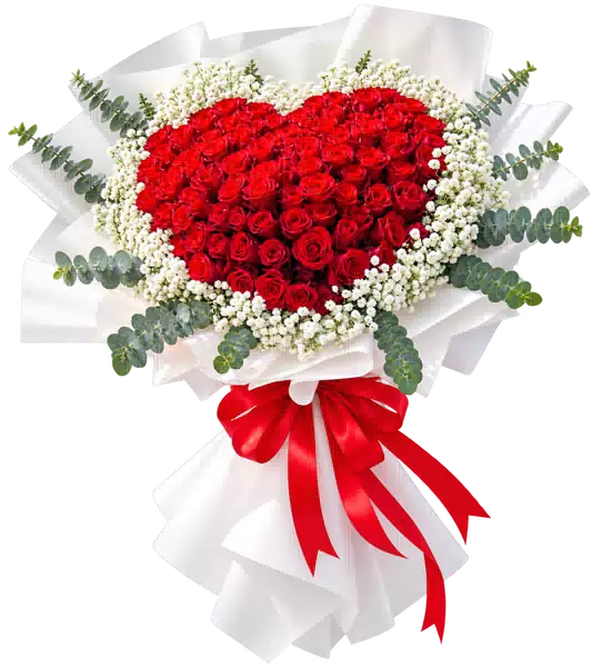 Bó Hoa Hồng Đỏ Trái Tim Gói Trắng (Lớn) – Mẫu 0515