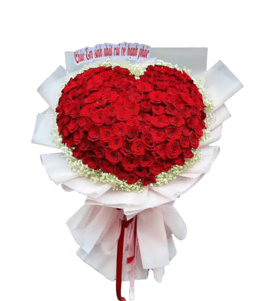 Bó Hoa Hồng Đỏ Xếp Hình Trái Tim