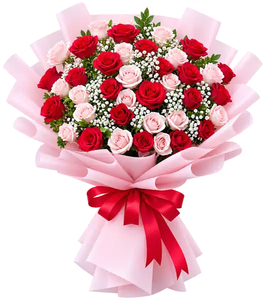 Bó Hoa Hồng Hồng Phối Hoa Phụ (Theo mẫu) – Mẫu 0600