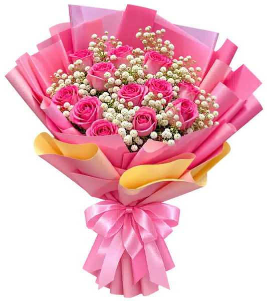 Bó Hoa Hồng Hồng Phối Hoa Phụ (Theo mẫu) – Mẫu 0614