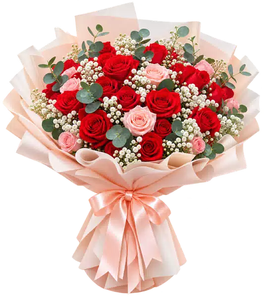 Bó Hoa Hồng Hồng Phối Hoa Phụ (Theo mẫu) – Mẫu 0617