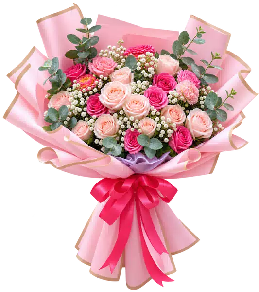 Bó Hoa Hồng Hồng Phối Hoa Phụ (Theo mẫu) – Mẫu 0626