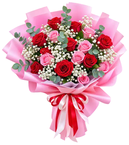 Bó Hoa Hồng Hồng Phối Hoa Phụ (Theo mẫu) – Mẫu 0633
