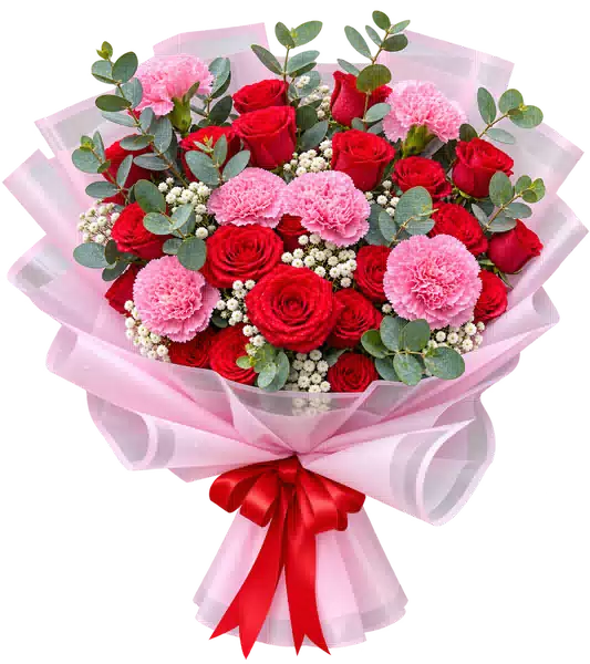 Bó Hoa Hồng Hồng Phối Hoa Phụ (Theo mẫu) – Mẫu 0646