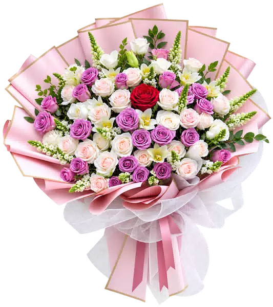 Bó Hoa Hồng Hồng Phối Hoa Phụ (Theo mẫu) – Mẫu 1688
