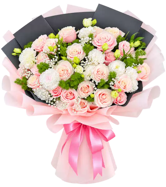 Bó Hoa Hồng Phấn Phối Cúc Trắng (Bó lớn) – Mẫu 0530