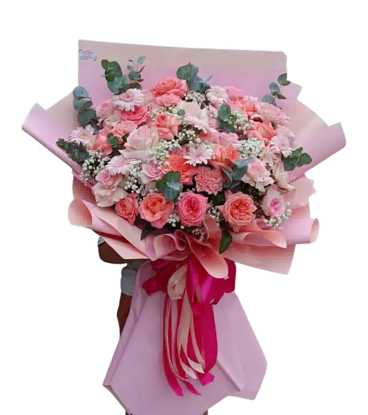 Bó Hoa Hồng Phấn Phối Hoa Nhỏ