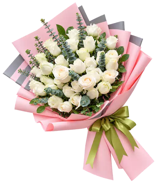 Bó Hoa Hồng Trắng Phối Hoa Phụ