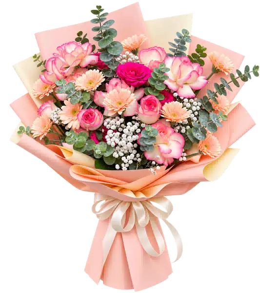 Bó Hoa Hồng Và Đồng Tiền Tông Đào