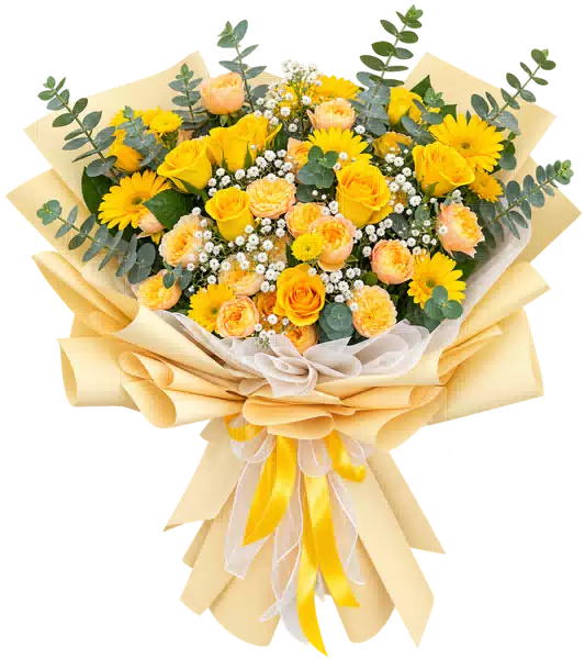 Bó Hoa Hồng Và Đồng Tiền Tông Vàng
