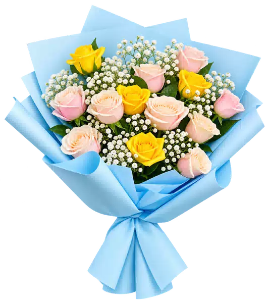 Bó Hoa Hồng Vàng Hồng Gói Xanh