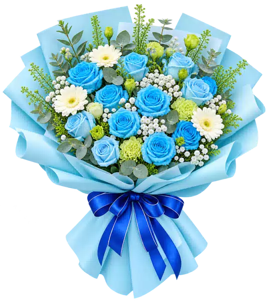 Bó Hoa Hồng Xanh Phối Đồng Tiền Trắng