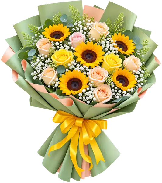 Bó Hoa Hướng Dương Phối Hồng Kem