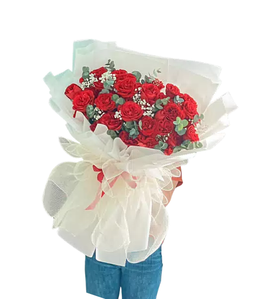 Bó Hoa Tone Đỏ Gói Trắng Sang Trọng Phù Hợp Tặng