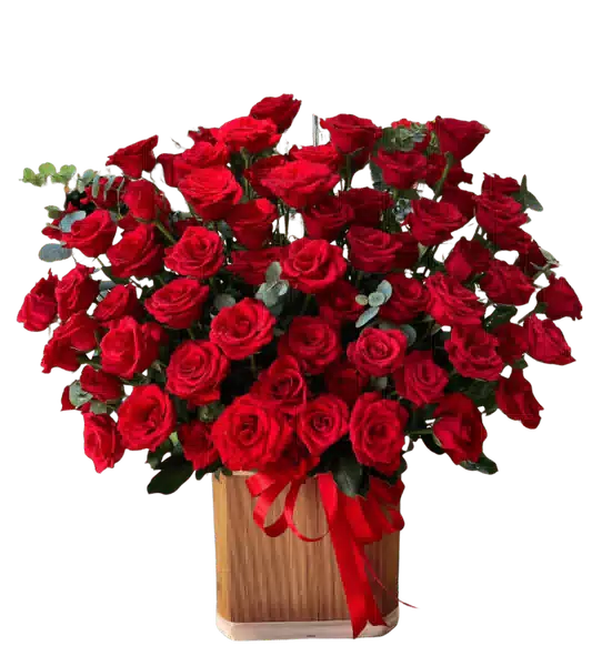 Giỏ Hoa Hồng Đỏ Cỡ Lớn Xếp Tán Tròn Dày