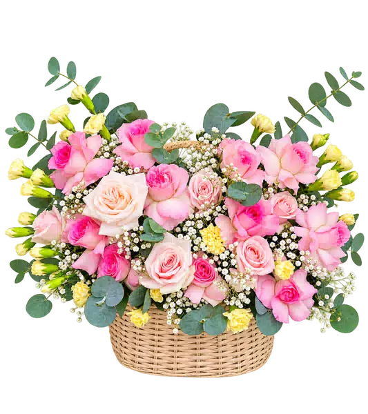 Giỏ Hoa Hồng Tông Hồng Pastel (Tiêu chuẩn) – Mẫu 0675