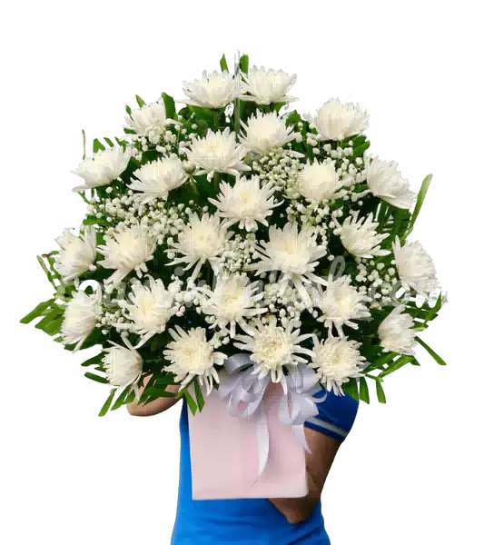 Giỏ Hoa Viếng 1 Tầng mang sắc Trắng và Xanh 0317