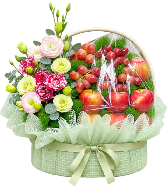Giỏ Nho Đỏ Táo Đỏ Phối Hoa Hồng (Vừa) – Mẫu 0952