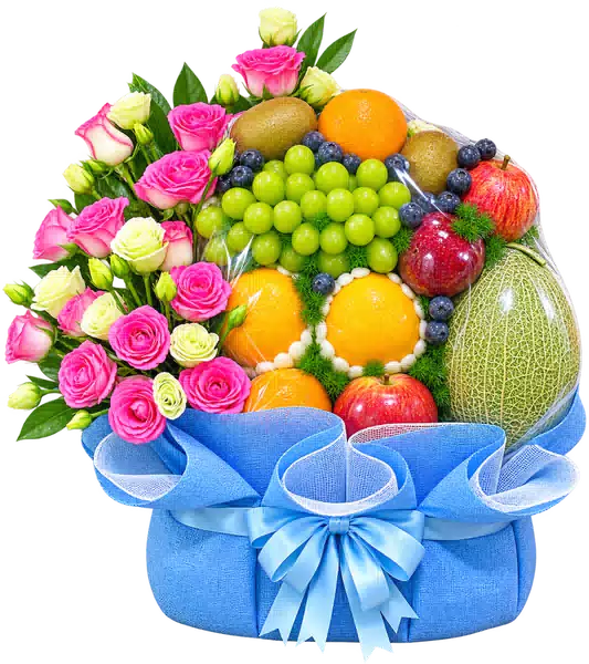Giỏ Nho Xanh Dưa Lưới Phối Hoa Hồng