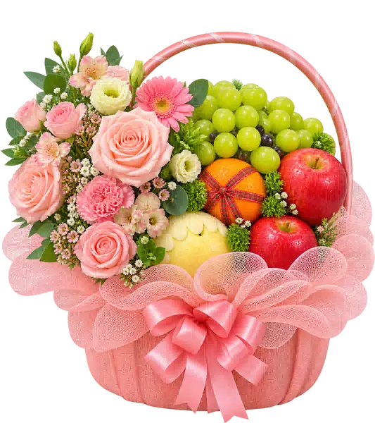 Giỏ Nho Xanh Phối Hoa Hồng Pastel (Lớn) – Mẫu 1024
