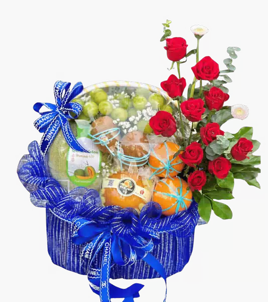 Giỏ Trái Cây Tròn Bọc Lưới Xanh Dương