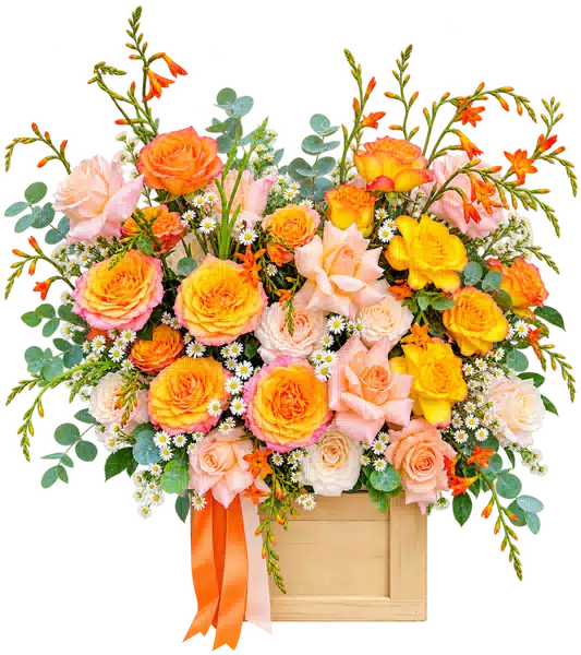 Hộp Hoa Hồng Phối Lily Tông Vàng - Cam (Tiêu chuẩn) – Mẫu 0683