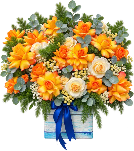 Hộp Hoa Hồng Phối Lily Tông Vàng - Cam (Tiêu chuẩn) – Mẫu 0733