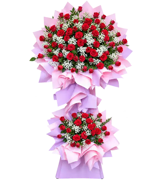Kệ Hoa Hai Tầng Hồng Phối Đồng Tiền Tông Đỏ – Mẫu 1051