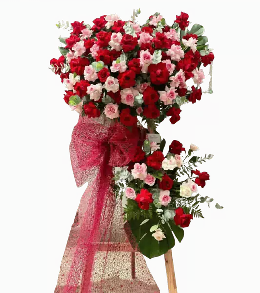 Kệ Hoa Khai Trương 2 Tầng Tông Đỏ 0219