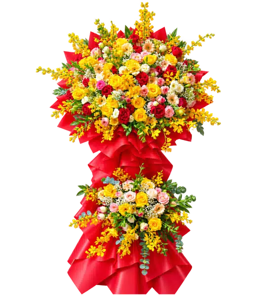 Kệ Hoa Khai Trương Tông Đỏ Vàng (Lớn) – Mẫu 1080