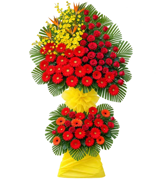 Kệ Hoa Khai Trương Tông Đỏ Vàng (Lớn) – Mẫu 1120