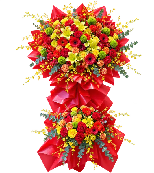 Kệ Hoa Khai Trương Tông Đỏ Vàng (Lớn) – Mẫu 1175