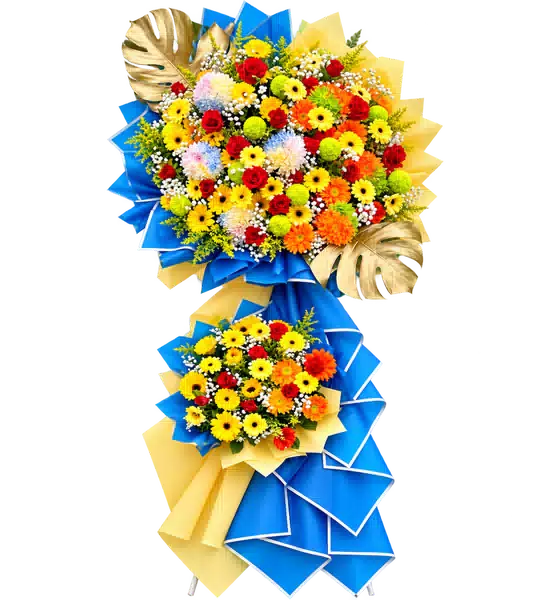 Kệ Hoa Khai Trương Tông Vàng Xanh Dương