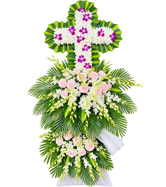 Kệ Hoa Viếng Hình Thánh Giá Tím Hồng (Vừa) – Mẫu 1401